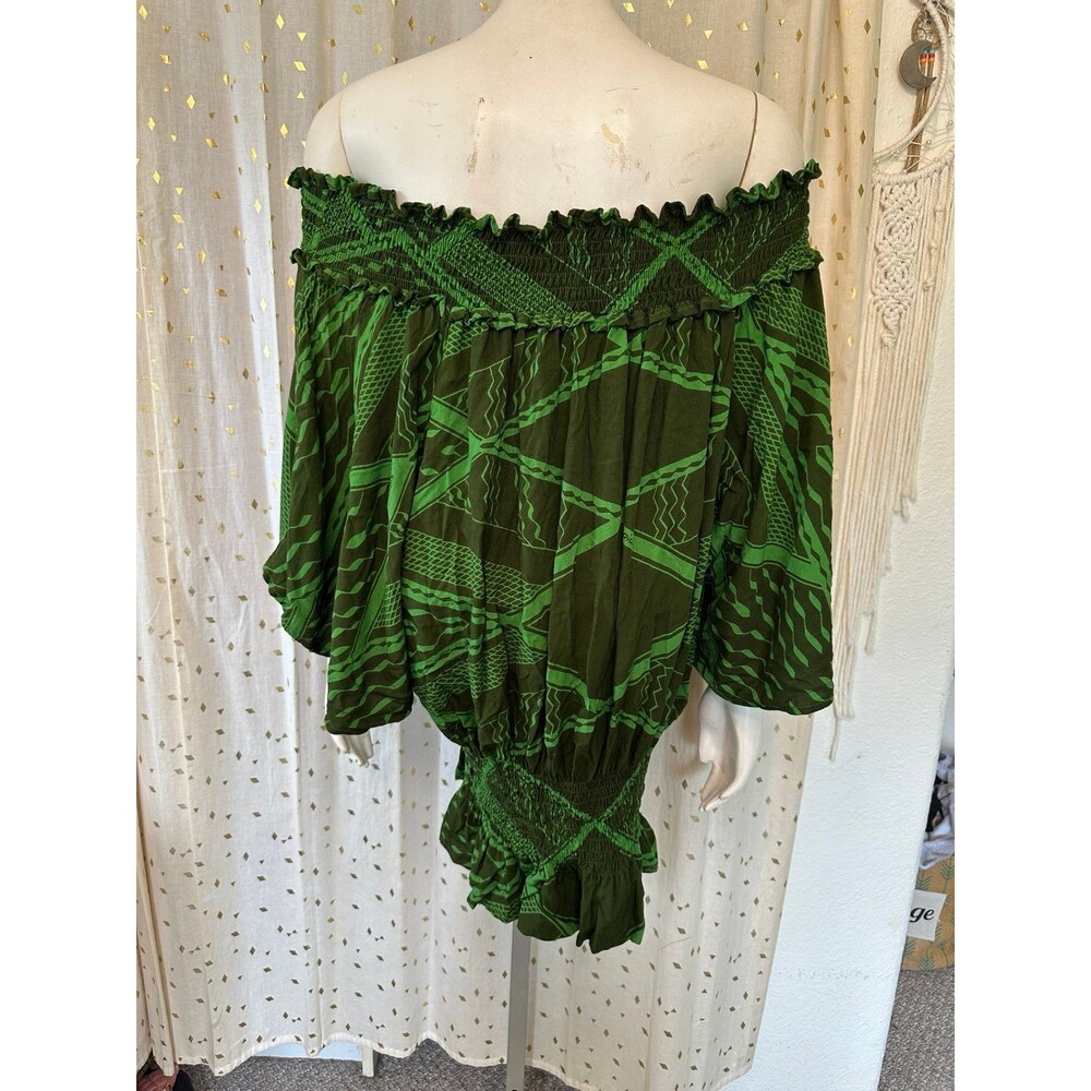 Missing Polynesia Smocked Off Shoulder Slouchy Drop Waist Micro Mini Dress S/M